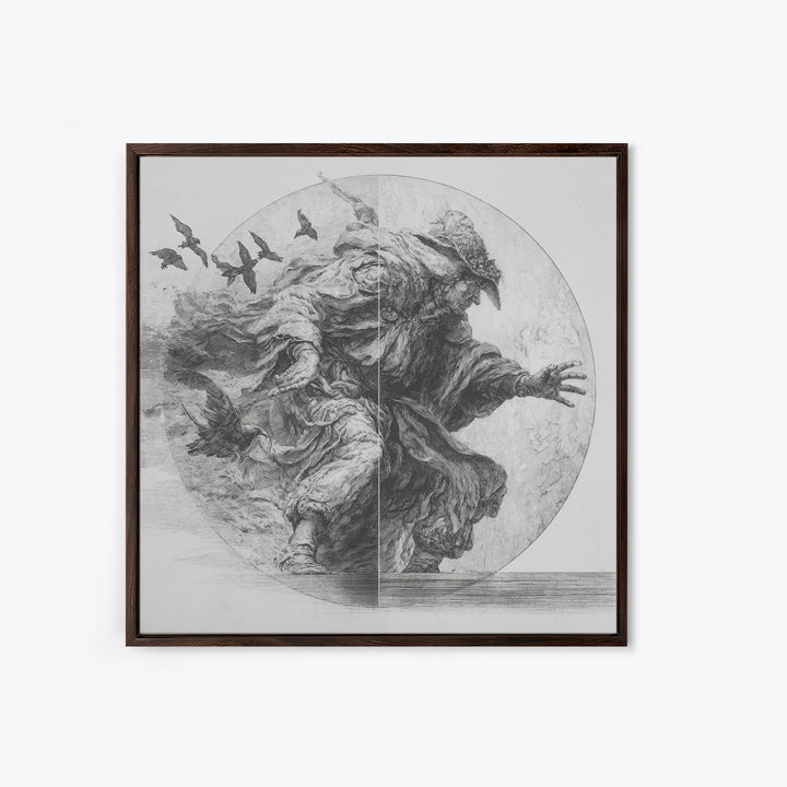 The Mirror Spirit, Renaissance Engraving Art, Square Wall Art, Macabre Wall Art, Canvas Print, Halloween Wall Art, Dark Fantasy Art