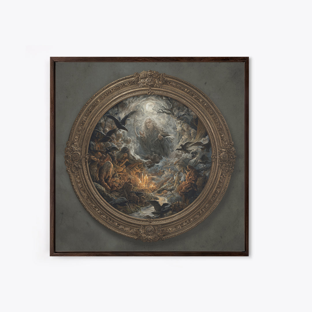 The Mirror Spirit, Baroque Witchcraft Art, Square Wall Art, Dark Fantasy Wall Art, Framed Canvas Print, Halloween Wall Art