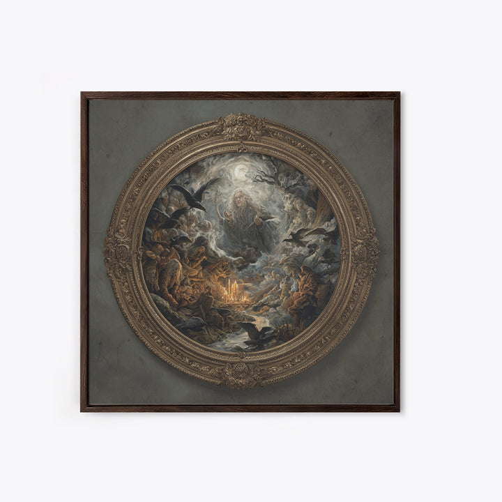 The Mirror Spirit, Baroque Witchcraft Art, Square Wall Art, Dark Fantasy Wall Art, Framed Canvas Print, Halloween Wall Art