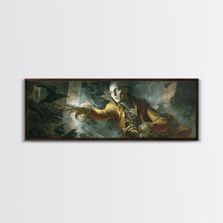 The Mirror Spirit, Visionary Gothic Art, Extra Wide Wall Art, Macabre Wall Art, Framed Canvas Print, Halloween Wall Art