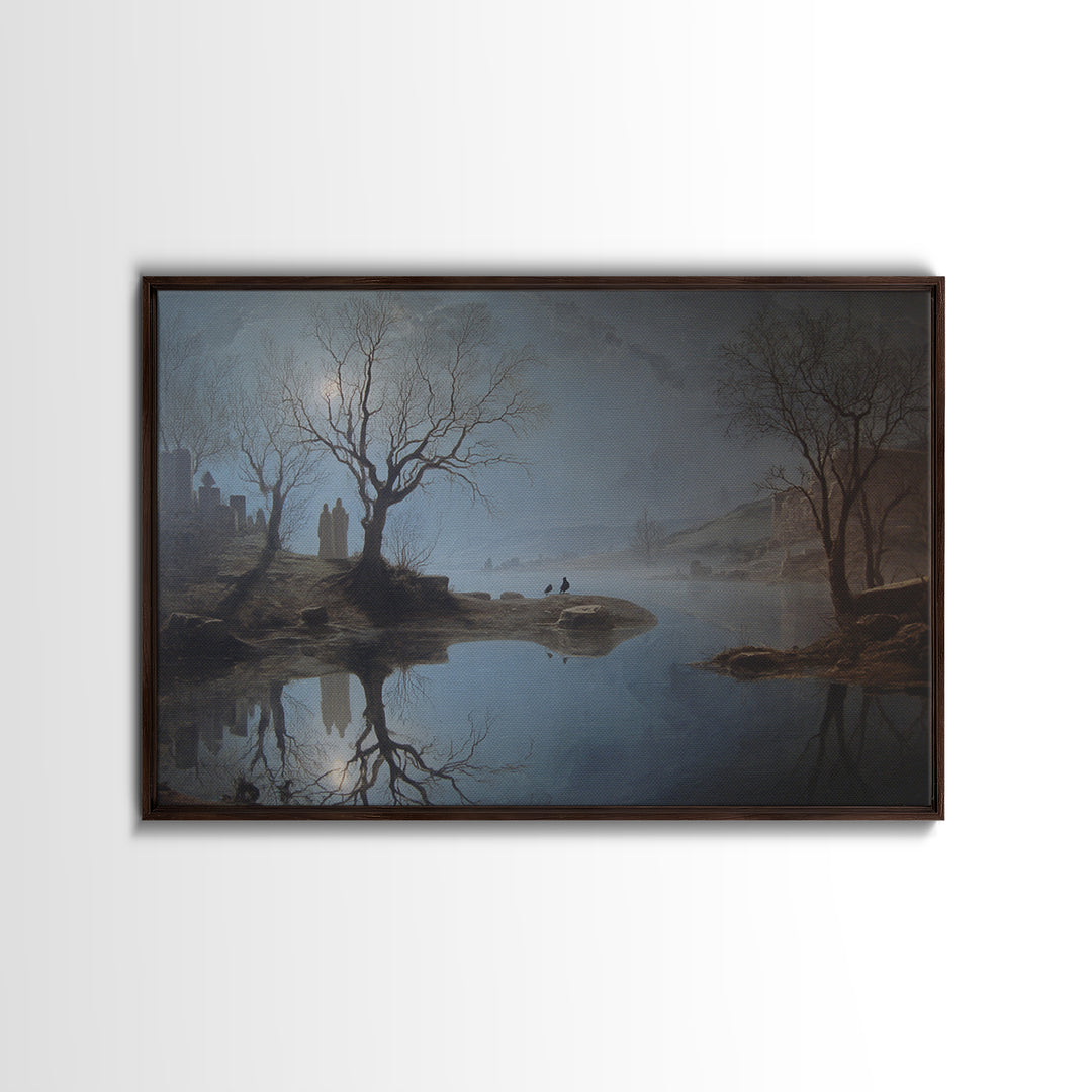 The Mirror Spirit, Romantic Gothic Landscape, Landscape Wall Art, Macabre Wall Art, Canvas Print, Halloween Wall Art