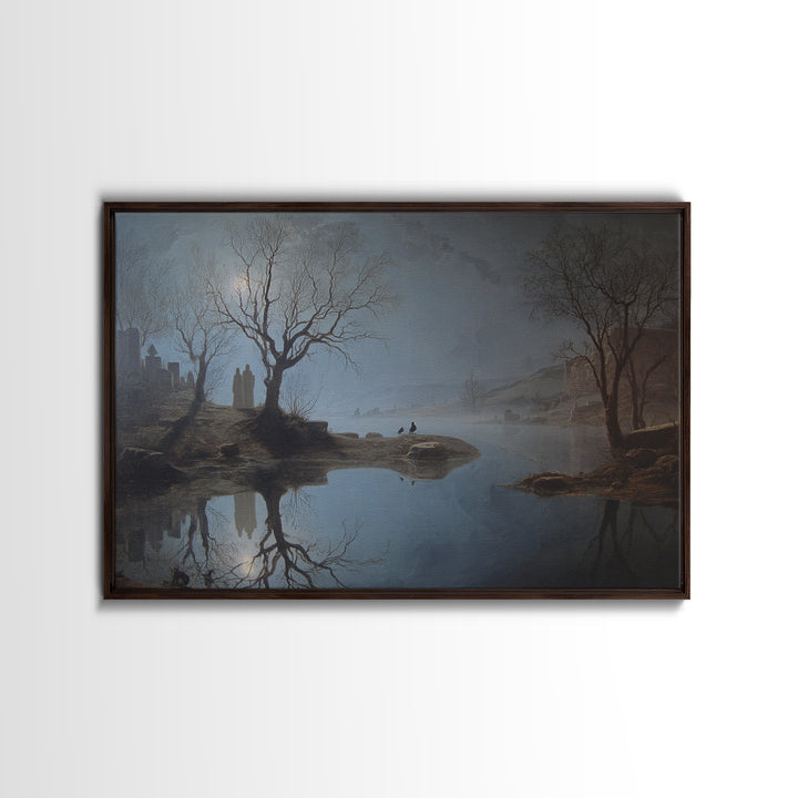 The Mirror Spirit, Romantic Gothic Landscape, Landscape Wall Art, Macabre Wall Art, Canvas Print, Halloween Wall Art