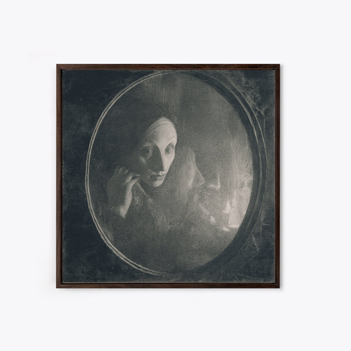 The Mirror Spirit, Symbolist Dream Art, Square Wall Art, Gothic Horror Wall Art, Framed Canvas Print, Halloween Wall Art
