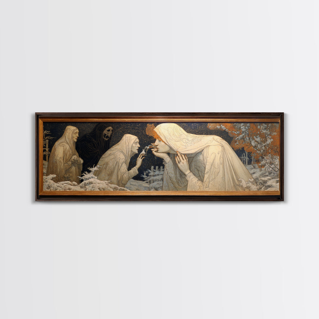 The Mirror Spirit, Symbolist Death Art, Extra Wide Wall Art, Macabre Wall Art, Framed Canvas Print, Halloween Wall Art
