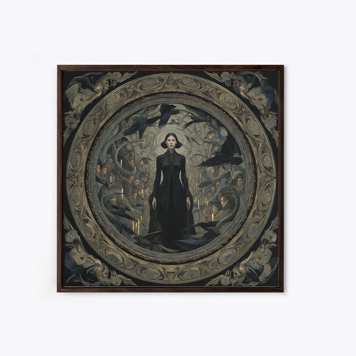 The Mirror Spirit, Dark Symbolist Art, Square Wall Art, Dark Halloween Decor, Framed Canvas Print, Halloween Wall Art