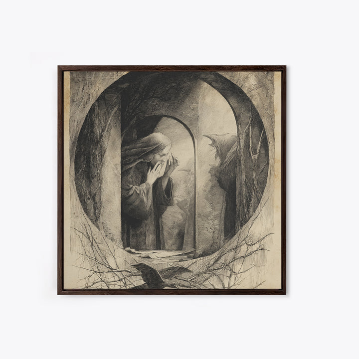 The Mirror Spirit, Expressionist Nightmare Art, Square Wall Art, Gothic Horror Wall Art, Canvas Print, Halloween Wall Art