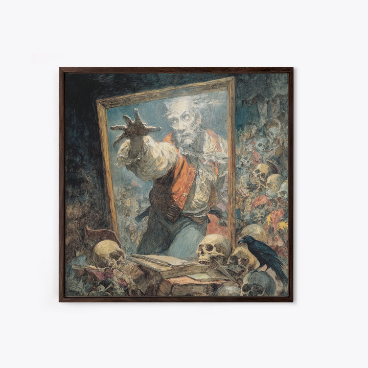 The Mirror Spirit, Grotesque Carnival Art, Square Wall Art, Dark Fantasy Wall Art, Framed Canvas Print, Halloween Wall Art