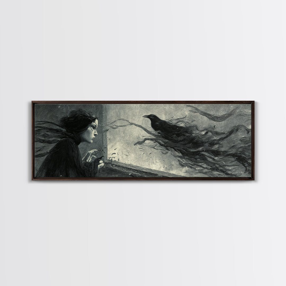 The Mirror Spirit, Expressionist Gothic Art, Extra Wide Wall Art, Macabre Wall Art, Framed Canvas Print, Halloween Wall Art