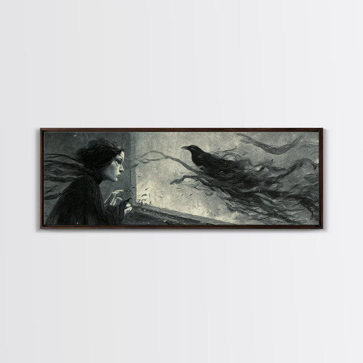 The Mirror Spirit, Expressionist Gothic Art, Extra Wide Wall Art, Macabre Wall Art, Framed Canvas Print, Halloween Wall Art