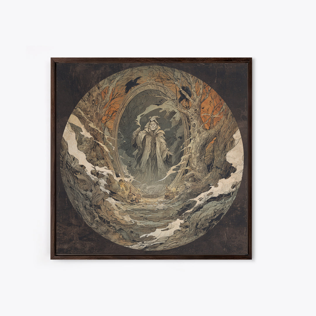 The Mirror Spirit, Gothic Storybook Art, Square Wall Art, Dark Halloween Decor, Canvas Print, Halloween Wall Art, Statement Wall Art