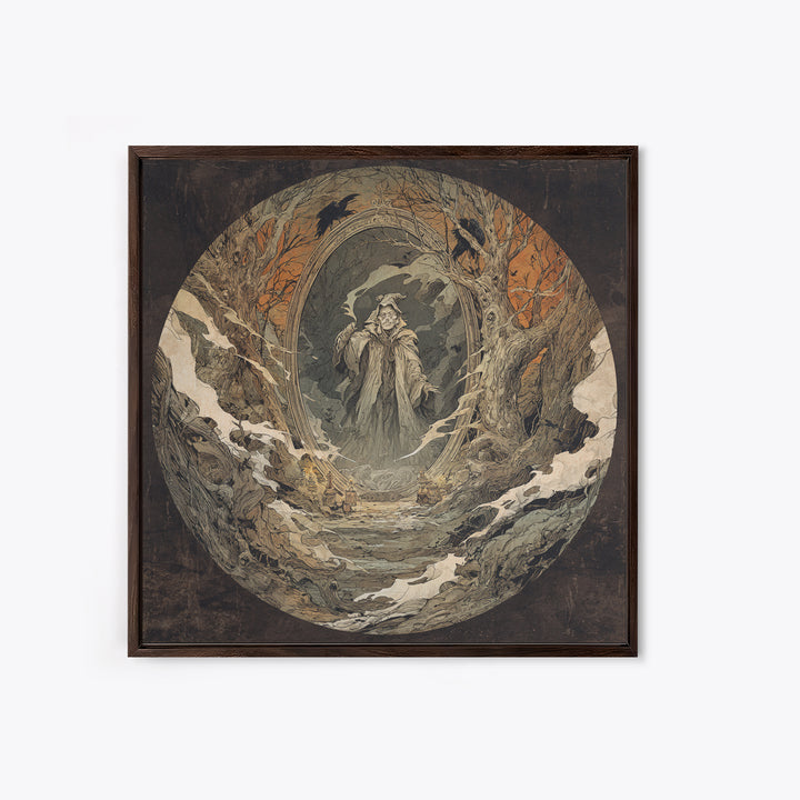The Mirror Spirit, Gothic Storybook Art, Square Wall Art, Dark Halloween Decor, Canvas Print, Halloween Wall Art, Statement Wall Art