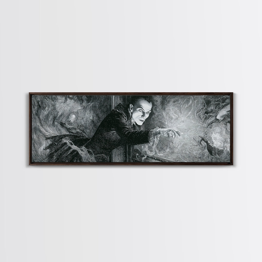 The Mirror Spirit, Victorian Macabre Art, Extra Wide Wall Art, Macabre Wall Art, Framed Canvas Print, Halloween Wall Art