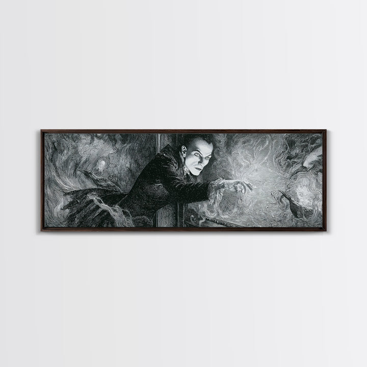 The Mirror Spirit, Victorian Macabre Art, Extra Wide Wall Art, Macabre Wall Art, Framed Canvas Print, Halloween Wall Art