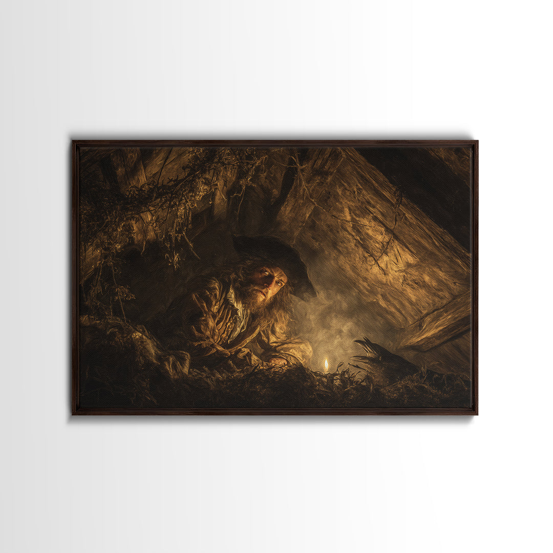 The Attic Whisperer, Baroque Witchcraft Art, Landscape Wall Art, Dark Halloween Decor, Canvas Print, Halloween Wall Art