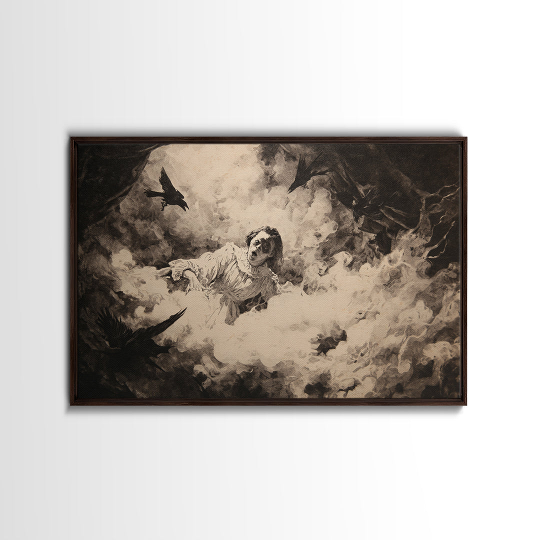 The Attic Whisperer, Dark Romantic Horror Art, Landscape Wall Art, Gothic Horror Wall Art, Framed Canvas Print, Halloween Wall Art