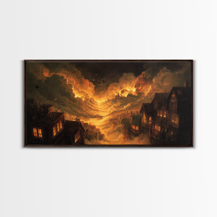 The Attic Whisperer, Apocalyptic Romantic Art, Wide Panoramic Art, Macabre Wall Art, Canvas Print, Halloween Wall Art, Statement Wall Art