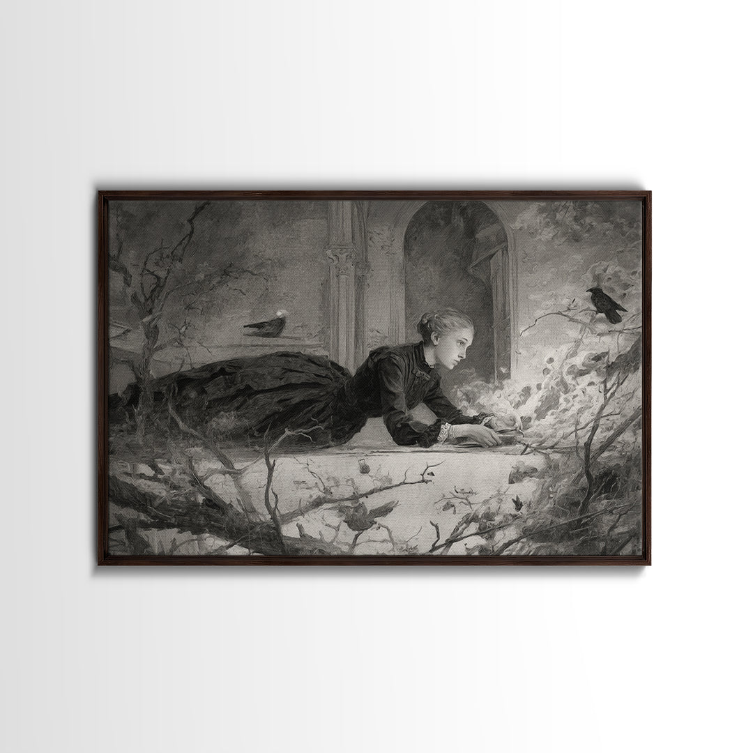The Attic Whisperer, Symbolist Dream Art, Landscape Wall Art, Macabre Wall Art, Canvas Print, Halloween Wall Art, Halloween Decor