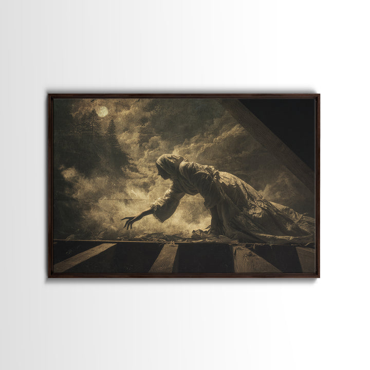 The Attic Whisperer, Symbolist Gothic Landscape, Landscape Wall Art, Macabre Wall Art, Framed Canvas Print, Halloween Wall Art