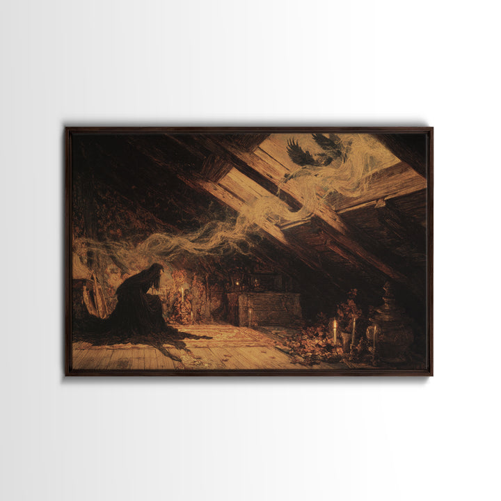 The Attic Whisperer, Ornate Symbolist Art, Landscape Wall Art, Dark Fantasy Wall Art, Canvas Print, Halloween Wall Art