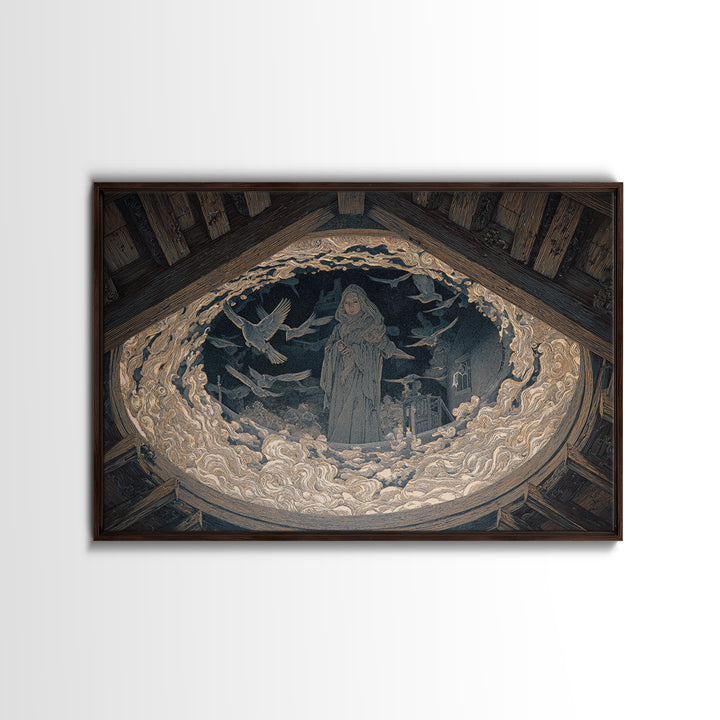 The Attic Whisperer, Symbolist Death Art, Landscape Wall Art, Macabre Wall Art, Canvas Print, Halloween Wall Art, Horror Wall Art