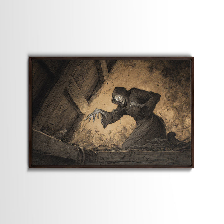 The Attic Whisperer, Expressionist Nightmare Art, Landscape Wall Art, Gothic Horror Wall Art, Canvas Print, Halloween Wall Art