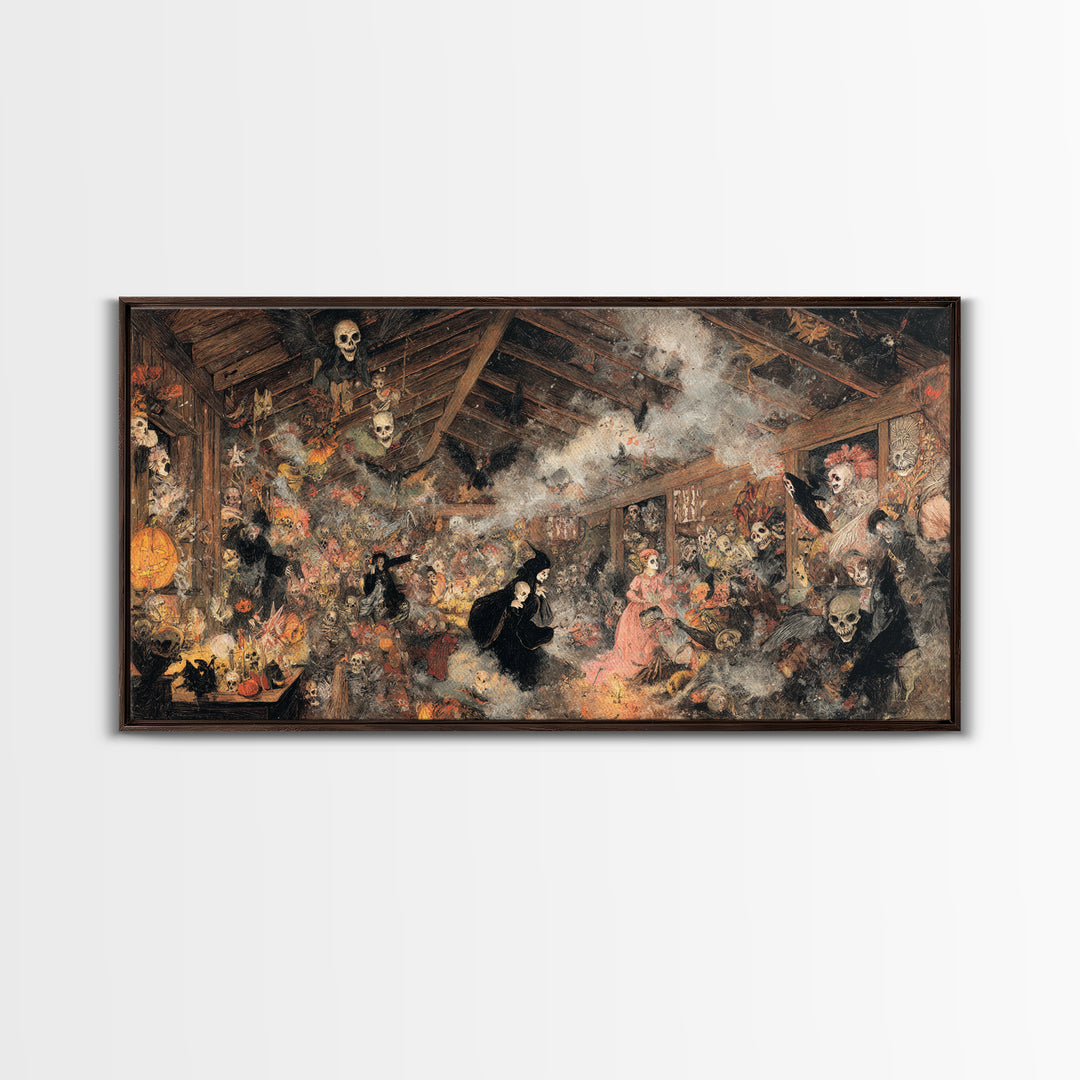 The Attic Whisperer, Grotesque Carnival Art, Wide Panoramic Art, Gothic Horror Wall Art, Canvas Print, Halloween Wall Art