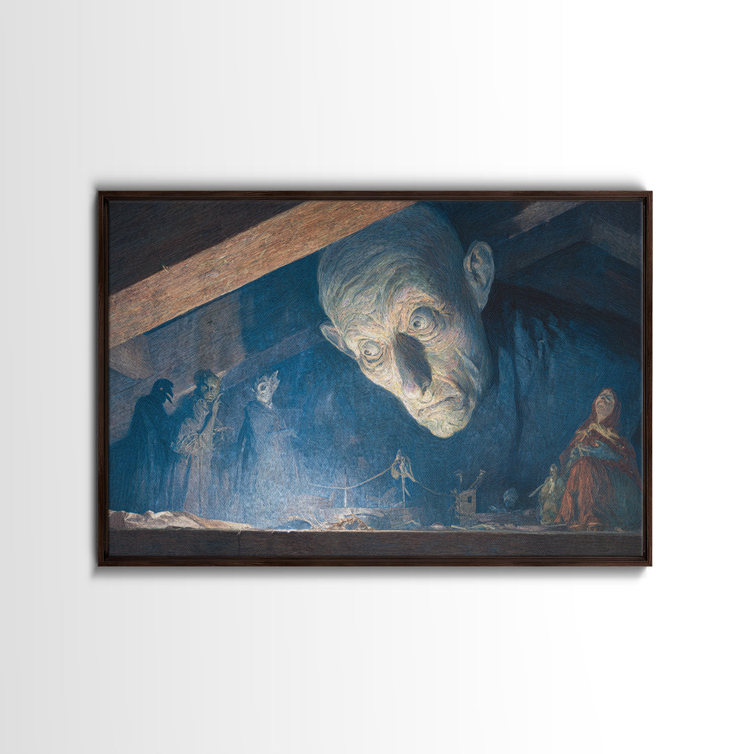 The Attic Whisperer, Expressionist Gothic Art, Landscape Wall Art, Dark Fantasy Wall Art, Framed Canvas Print, Halloween Wall Art