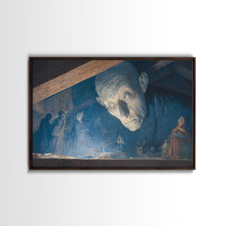 The Attic Whisperer, Expressionist Gothic Art, Landscape Wall Art, Dark Fantasy Wall Art, Framed Canvas Print, Halloween Wall Art