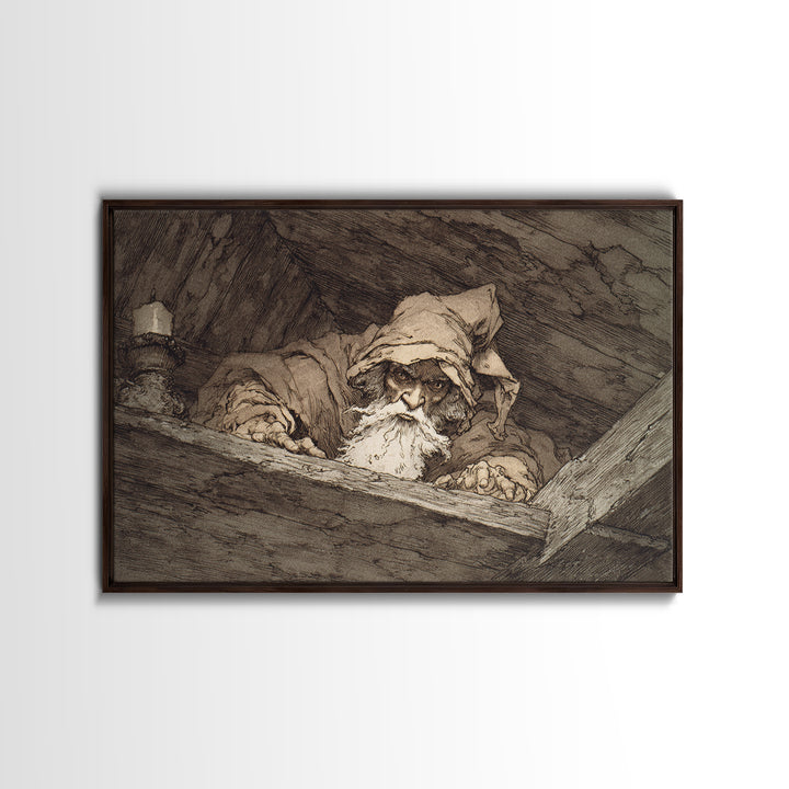 The Attic Whisperer, Gothic Storybook Art, Landscape Wall Art, Gothic Horror Wall Art, Framed Canvas Print, Halloween Wall Art
