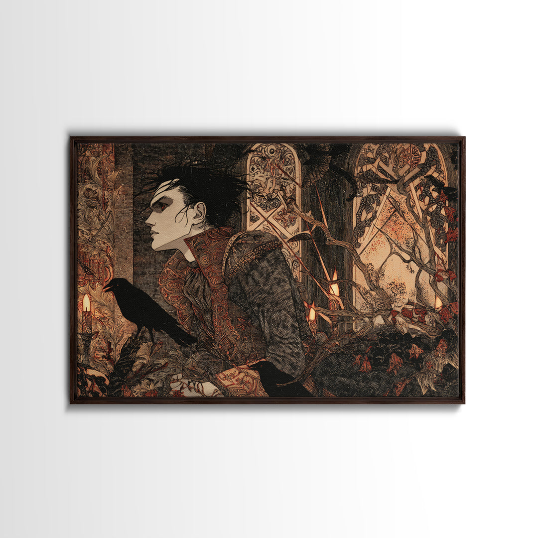 The Attic Whisperer, Stained Glass Gothic Art, Landscape Wall Art, Dark Halloween Decor, Canvas Print, Halloween Wall Art, Macabre Wall Art