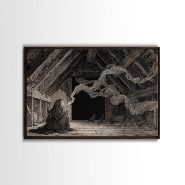 The Attic Whisperer, Victorian Macabre Art, Landscape Wall Art, Dark Fantasy Wall Art, Canvas Print, Halloween Wall Art