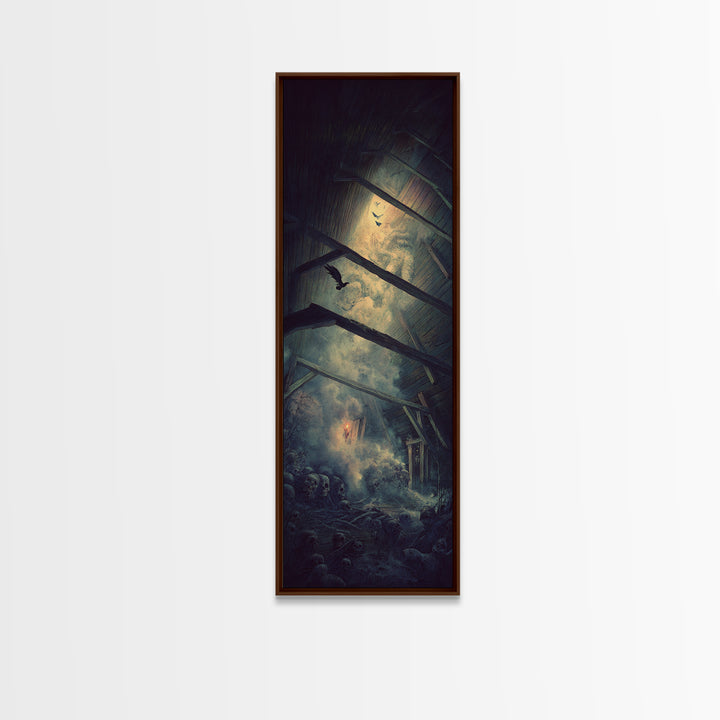 The Attic Whisperer, Surreal Apocalyptic Art, Tall Narrow Wall Art, Gothic Horror Wall Art, Framed Canvas Print, Halloween Wall Art