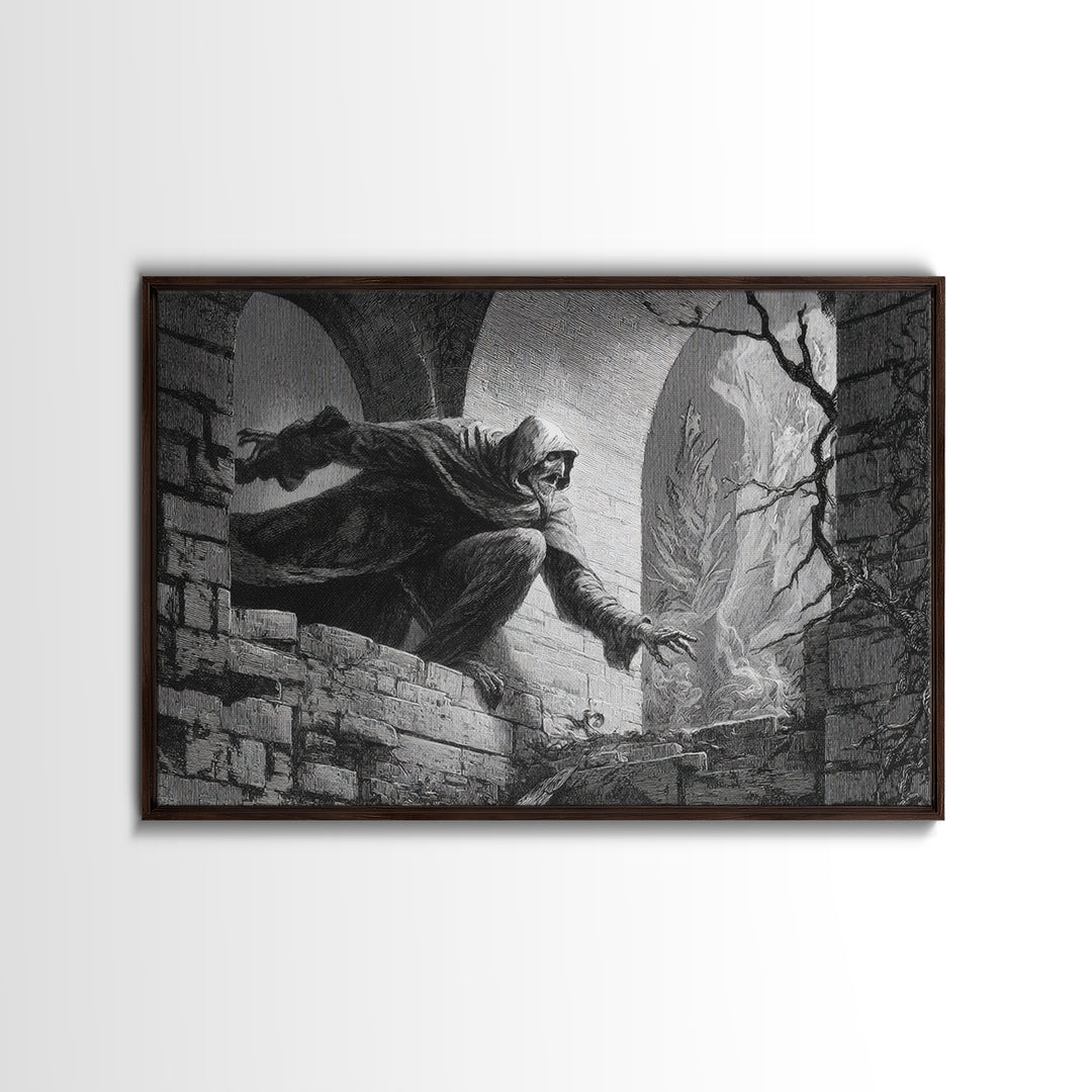 The Chimney Phantom, Gothic Engraving Art, Landscape Wall Art, Gothic Horror Wall Art, Framed Canvas Print, Halloween Wall Art