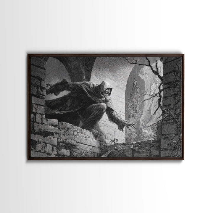 The Chimney Phantom, Gothic Engraving Art, Landscape Wall Art, Gothic Horror Wall Art, Framed Canvas Print, Halloween Wall Art