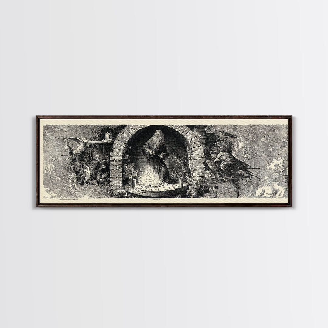 The Chimney Phantom, Renaissance Engraving Art, Extra Wide Wall Art, Gothic Horror Wall Art, Framed Canvas Print, Halloween Wall Art