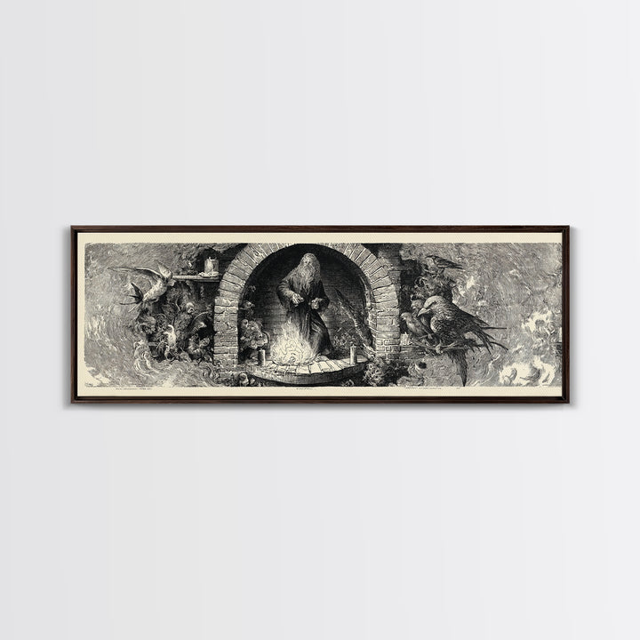 The Chimney Phantom, Renaissance Engraving Art, Extra Wide Wall Art, Gothic Horror Wall Art, Framed Canvas Print, Halloween Wall Art