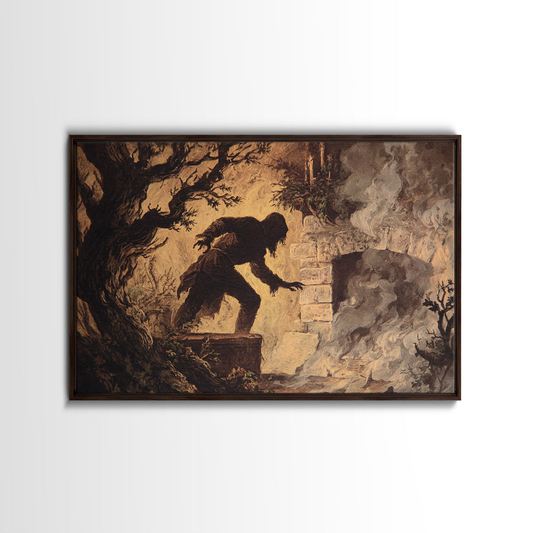 The Chimney Phantom, Baroque Witchcraft Art, Landscape Wall Art, Dark Halloween Decor, Framed Canvas Print, Halloween Wall Art