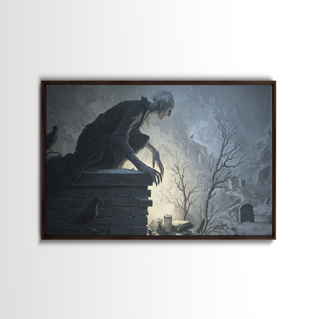 The Chimney Phantom, Romantic Gothic Landscape, Landscape Wall Art, Dark Fantasy Wall Art, Framed Canvas Print, Halloween Wall Art