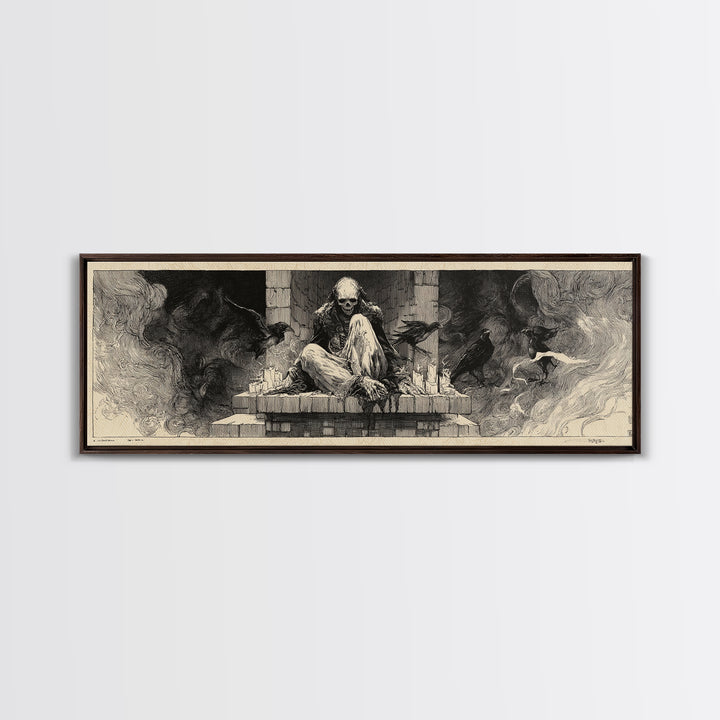 The Chimney Phantom, Decadent Gothic Art, Extra Wide Wall Art, Gothic Horror Wall Art, Framed Canvas Print, Halloween Wall Art
