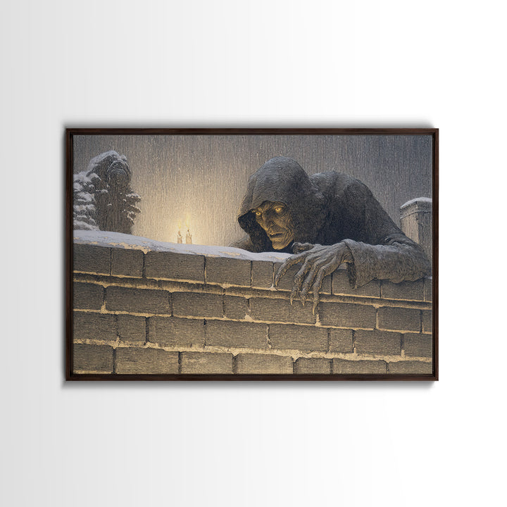 The Chimney Phantom, Symbolist Death Art, Landscape Wall Art, Dark Halloween Decor, Framed Canvas Print, Halloween Wall Art