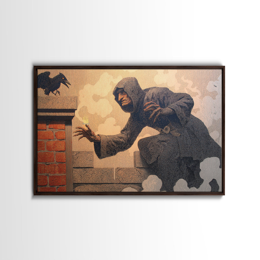 The Chimney Phantom, Symbolist Etching Art, Landscape Wall Art, Gothic Horror Wall Art, Framed Canvas Print, Halloween Wall Art
