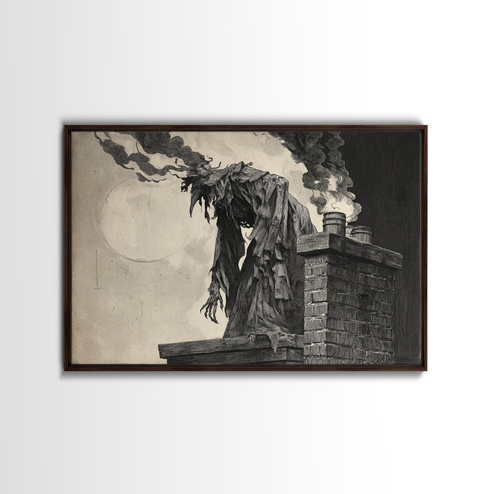 The Chimney Phantom, Expressionist Nightmare Art, Landscape Wall Art, Dark Halloween Decor, Canvas Print, Halloween Wall Art