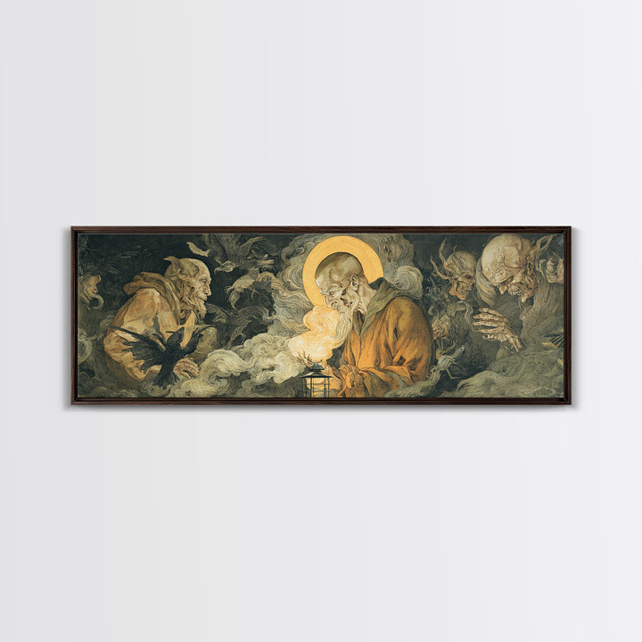 The Lantern Specter, Dark Renaissance Art, Extra Wide Wall Art, Dark Halloween Decor, Framed Canvas Print, Halloween Wall Art