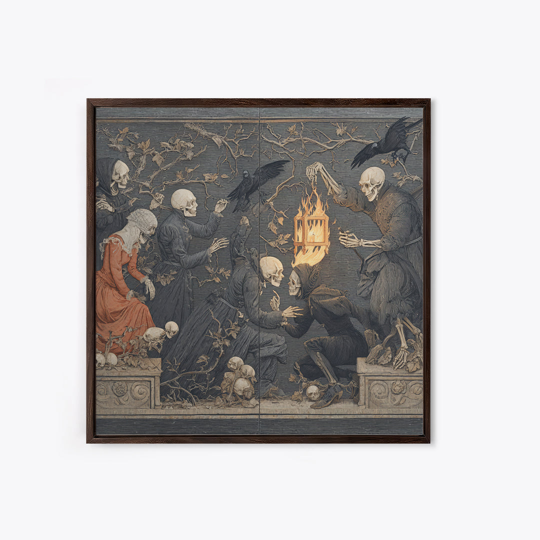 The Lantern Specter, Danse Macabre Art, Square Wall Art, Dark Fantasy Wall Art, Framed Canvas Print, Halloween Wall Art