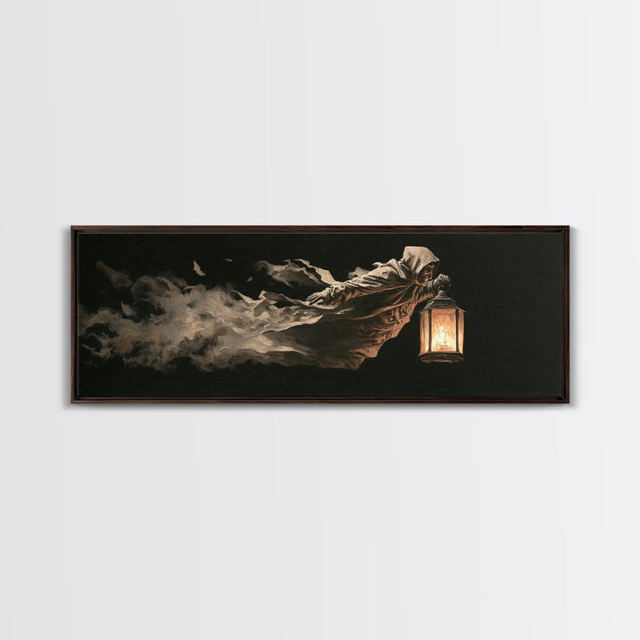 The Lantern Specter, Dark Romantic Horror Art, Extra Wide Wall Art, Dark Fantasy Wall Art, Canvas Print, Halloween Wall Art