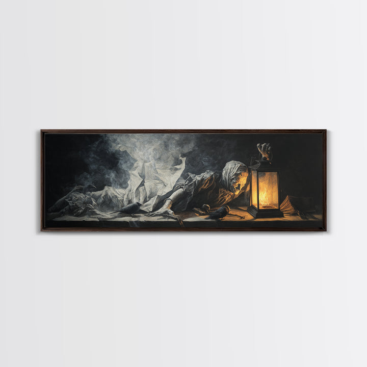 The Lantern Specter, Gothic Nightmare Art, Extra Wide Wall Art, Dark Fantasy Wall Art, Canvas Print, Halloween Wall Art