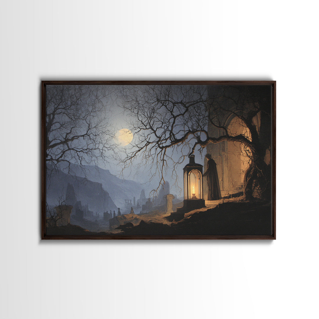 The Lantern Specter, Romantic Gothic Landscape, Landscape Wall Art, Dark Halloween Decor, Canvas Print, Halloween Wall Art