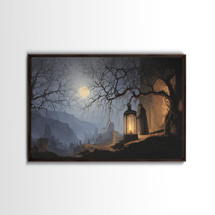 The Lantern Specter, Romantic Gothic Landscape, Landscape Wall Art, Dark Halloween Decor, Canvas Print, Halloween Wall Art