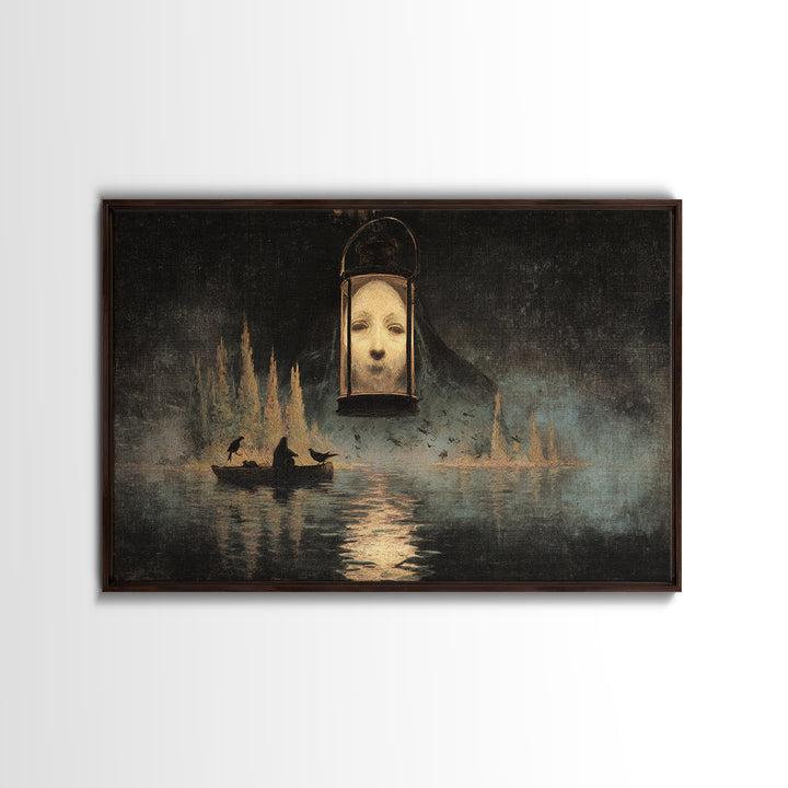 The Lantern Specter, Symbolist Gothic Landscape, Landscape Wall Art, Gothic Horror Wall Art, Framed Canvas Print, Halloween Wall Art