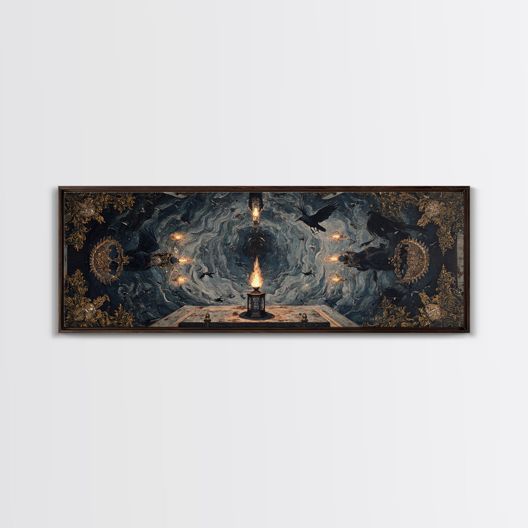 The Lantern Specter, Ornate Symbolist Art, Extra Wide Wall Art, Macabre Wall Art, Canvas Print, Halloween Wall Art, Gothic Home Decor
